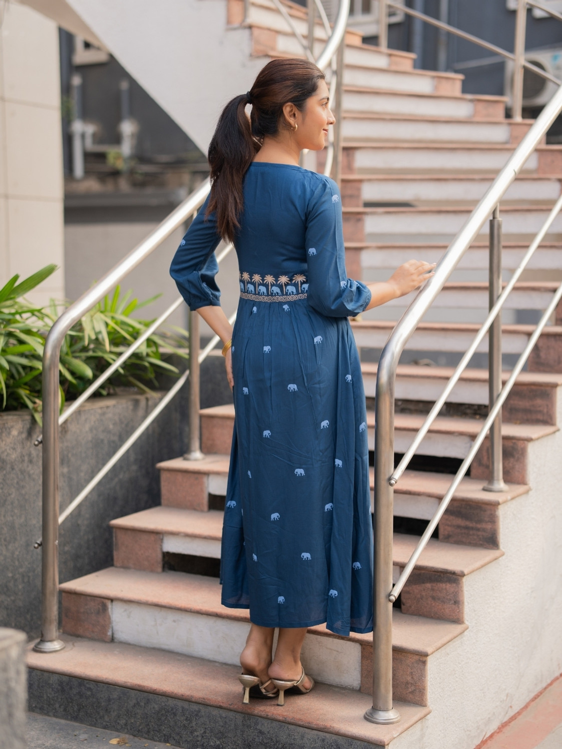 Image of hayclothing Women A-line Blue Maxi /Full Length Dress