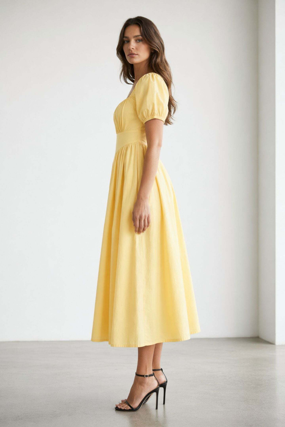 Image of virgio Women Fit and Flare Yellow Midi /Calf Length Dress