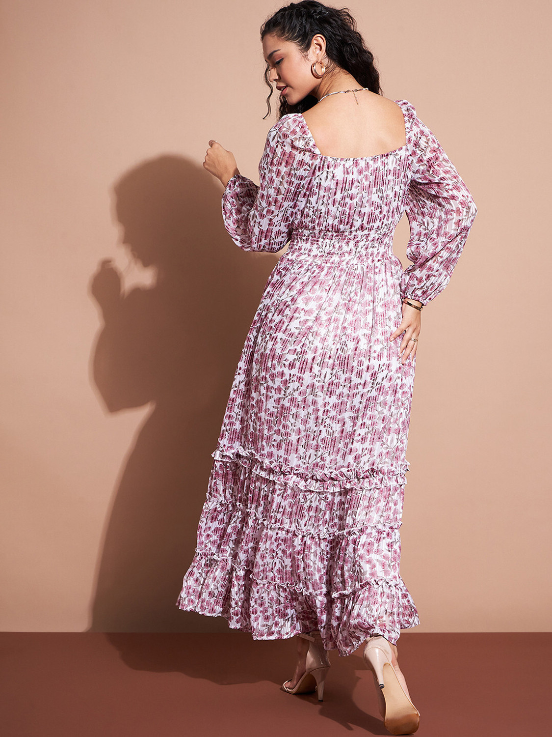 Image of Deewa Women Fit and Flare Purple, White Maxi /Full Length Dress
