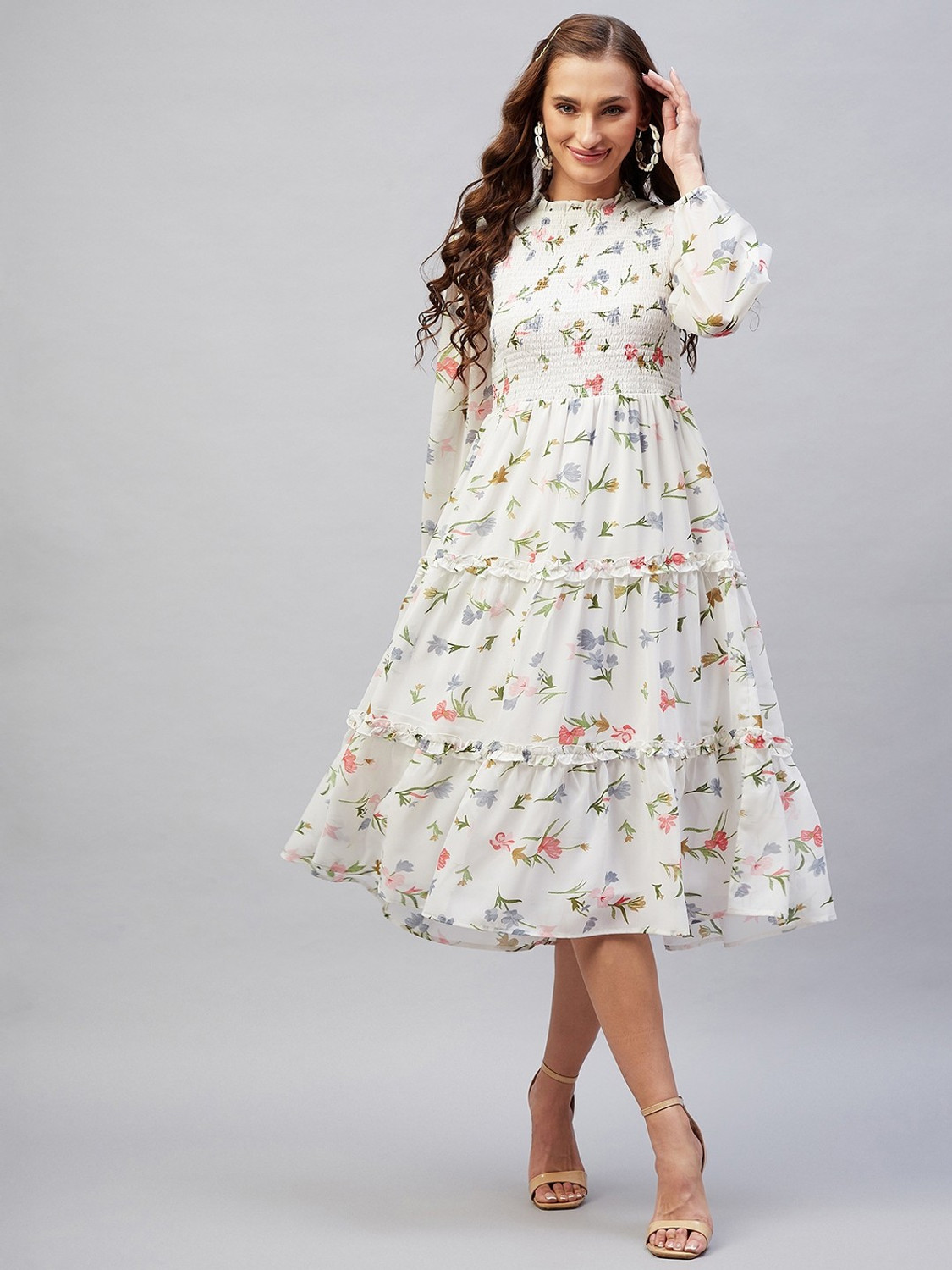 Image of RARE Women Fit and Flare White Knee Length Dress