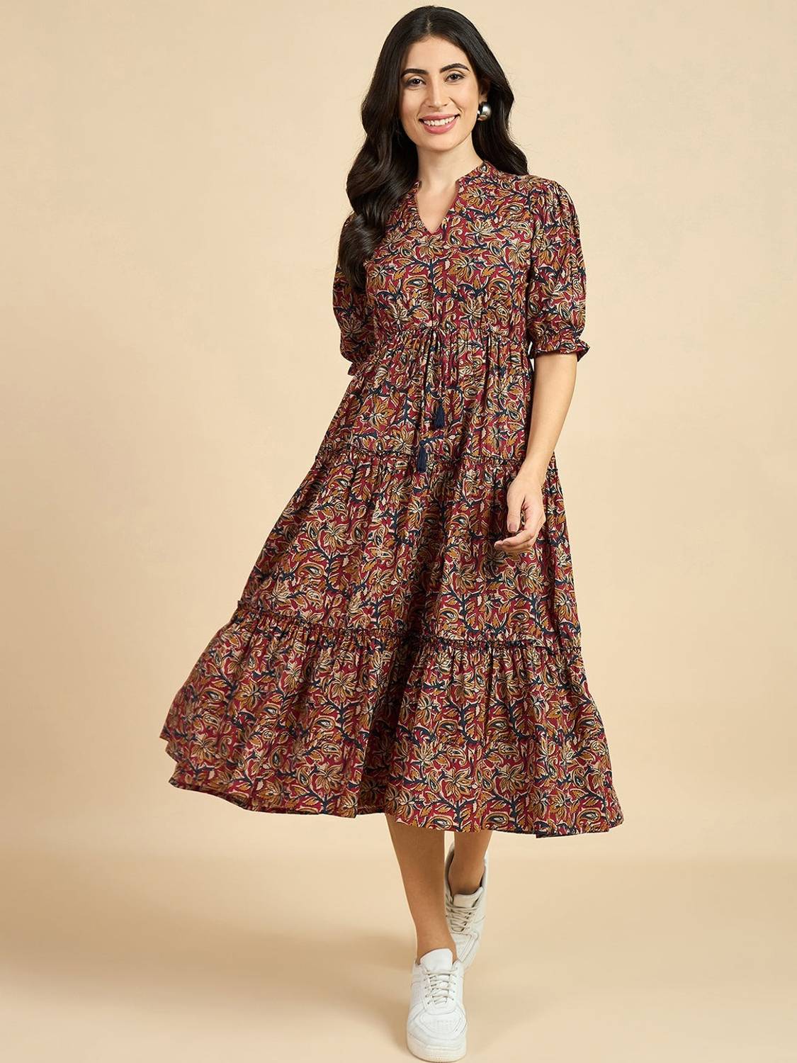 Azira Women Fit and Flare Yellow Midi/Calf Length Dress
