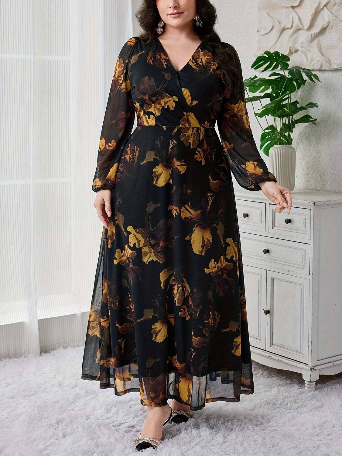 Nautiful | Women Fit and Flare Black, Yellow Maxi/Full Length Dress - Buy Nautiful Women Fit and Flare Black, Yellow Maxi/Full Length Dress Online at Best Prices in India | Flipkart.com