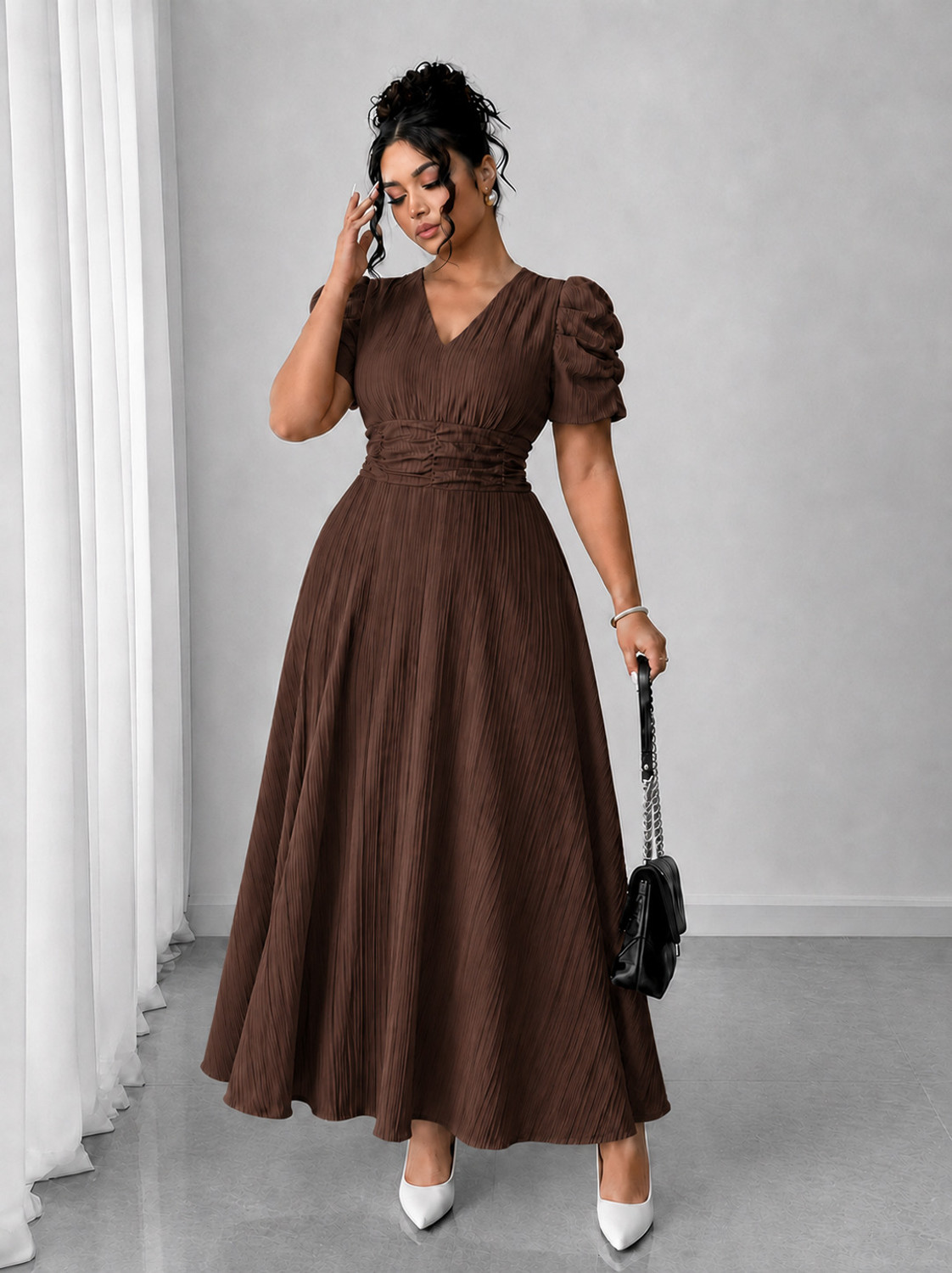Image of METRONAUT Women A-line Brown Maxi /Full Length Dress