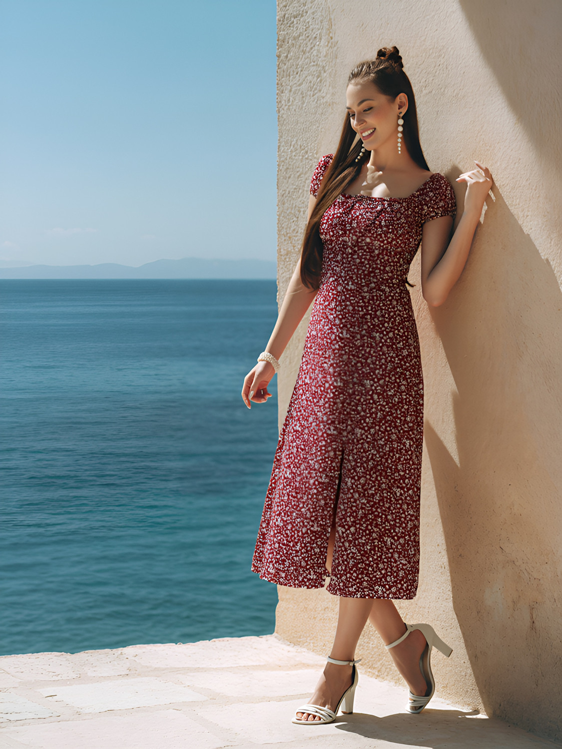 Image of AAYU Women A-line Maroon Midi /Calf Length Dress