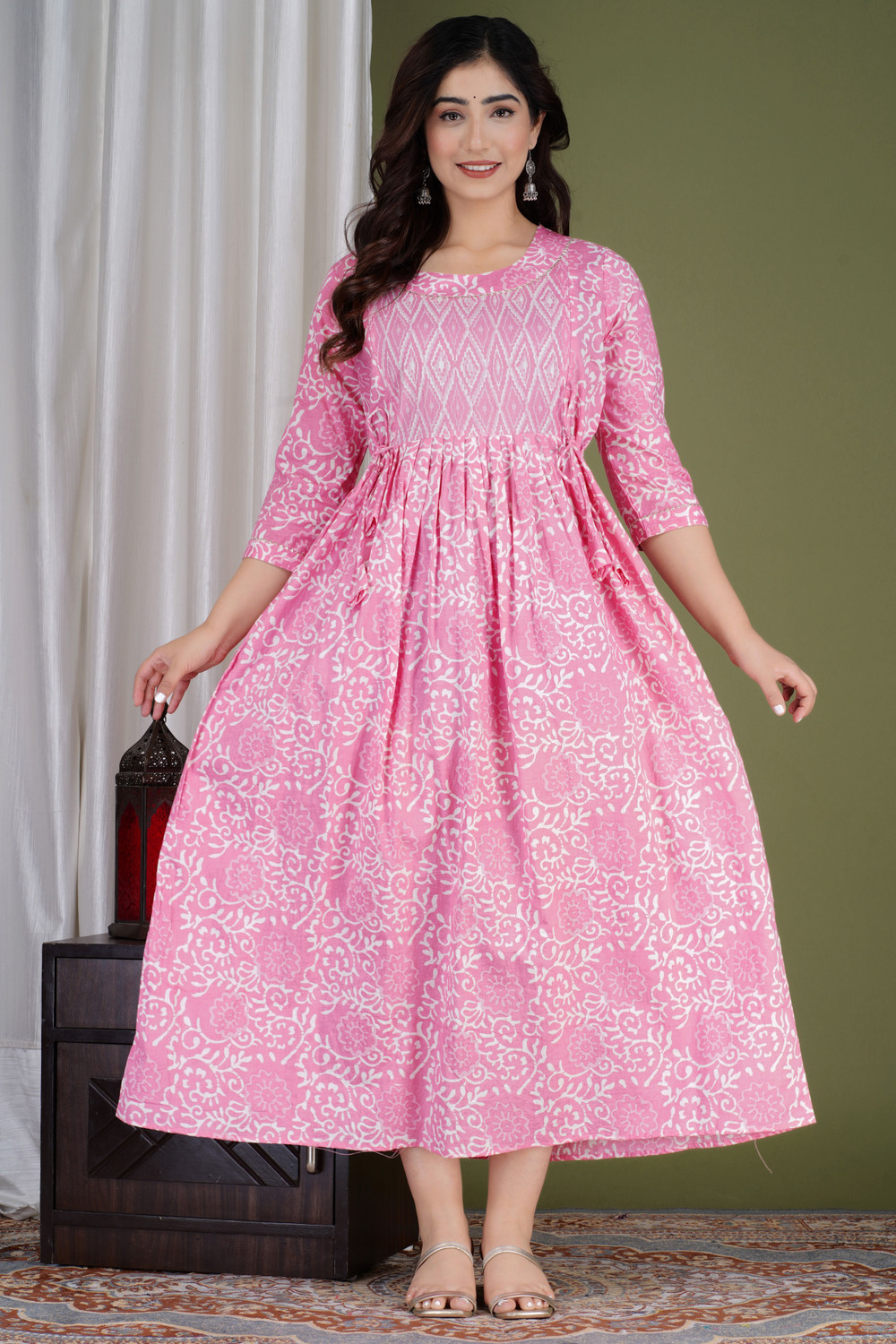 Image of Fashion4Word Women Fit and Flare Pink Midi /Calf Length Dress