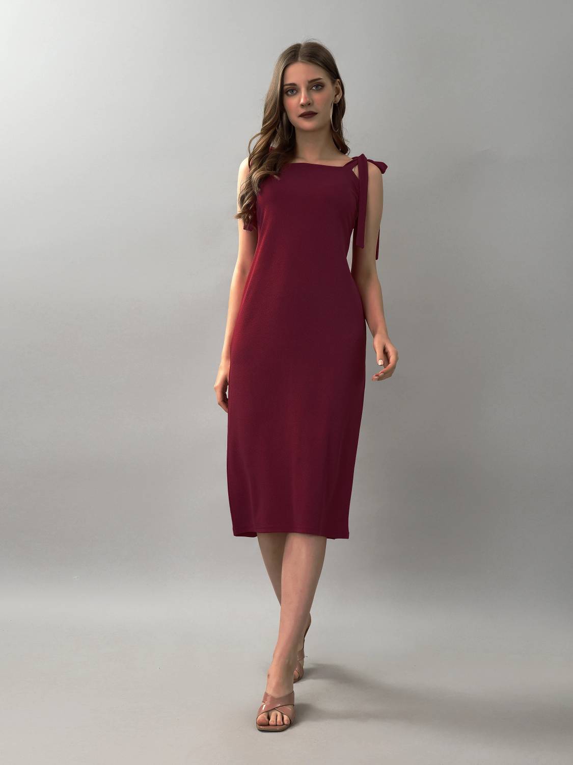 xwager Women Bodycon Red Below Knee Dress