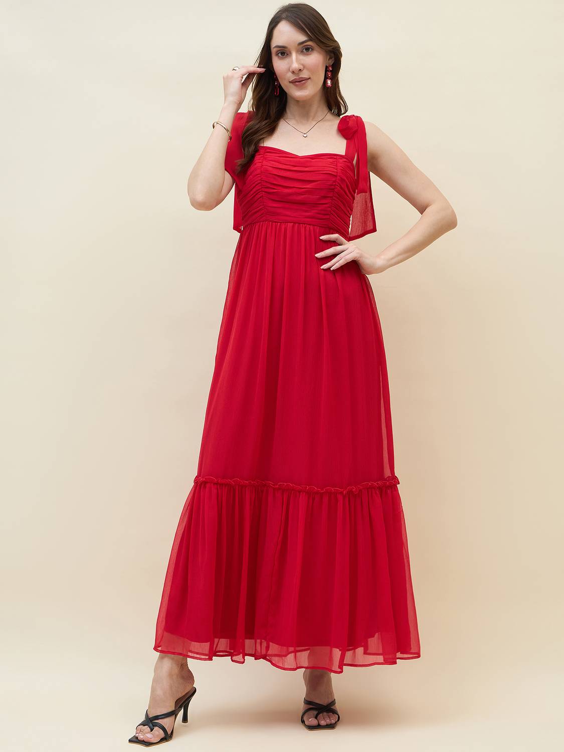 AAYU Women Red Layered Maxi Dress - Image 1