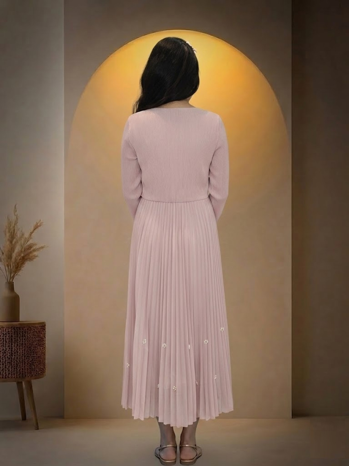 Image of ARY Women Pleated Pink Maxi /Full Length Dress