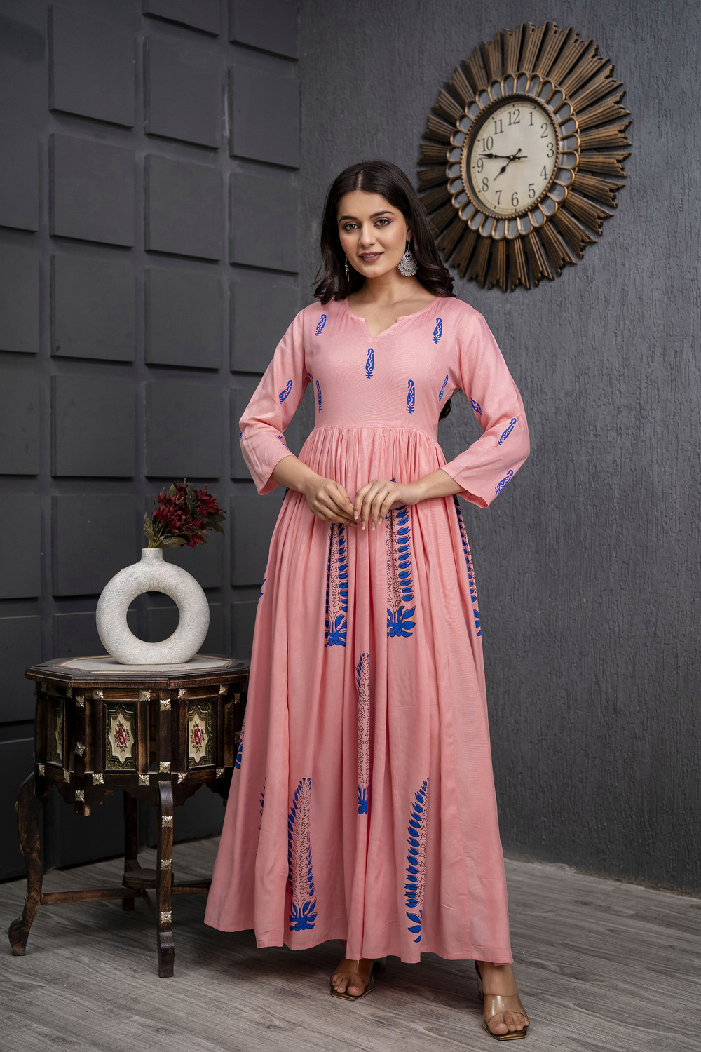 Image of NeeraFashion Women Gown Pink Maxi /Full Length Dress