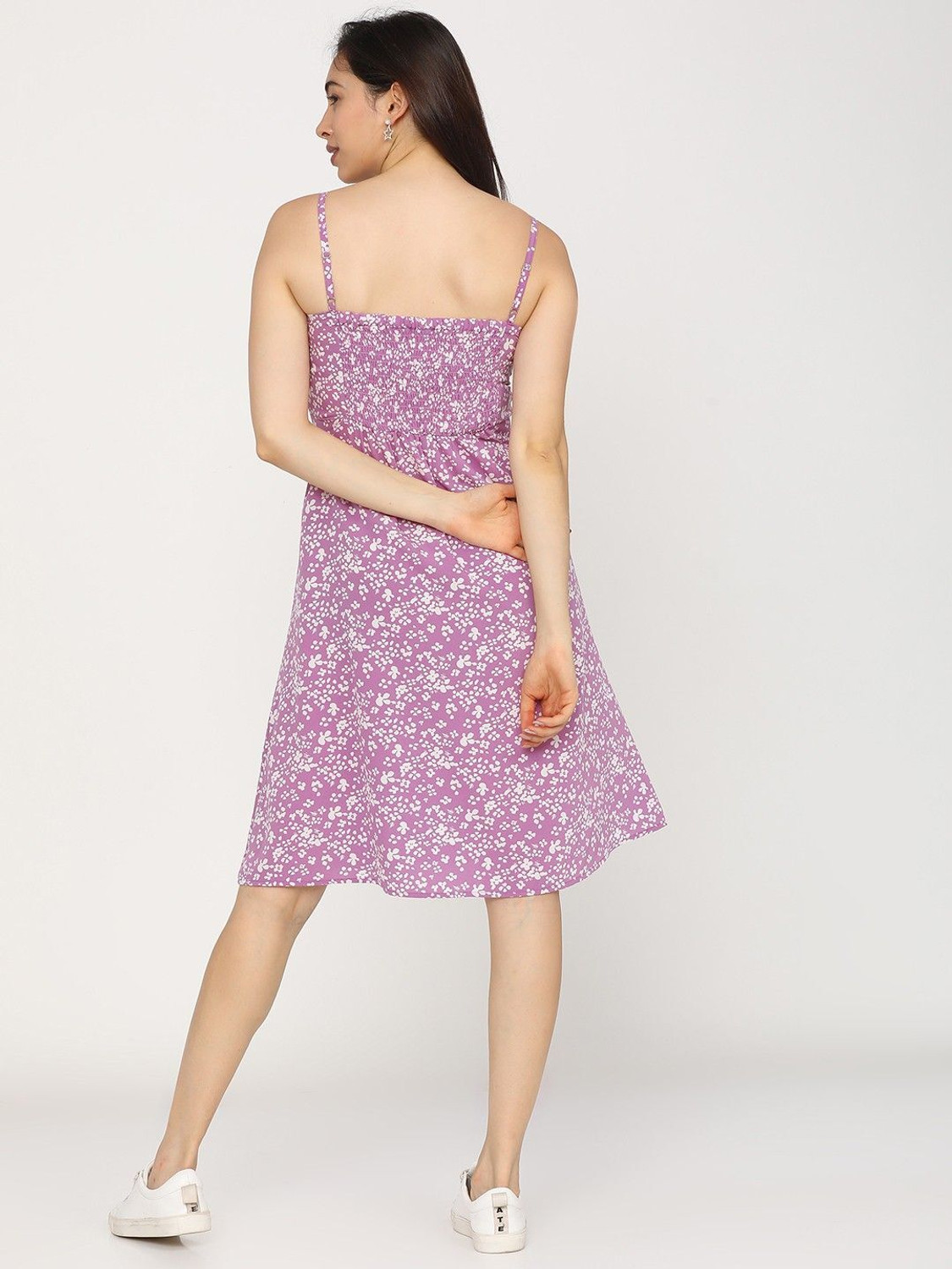Image of Tokyo Talkies Women Skater Purple Knee Length Dress