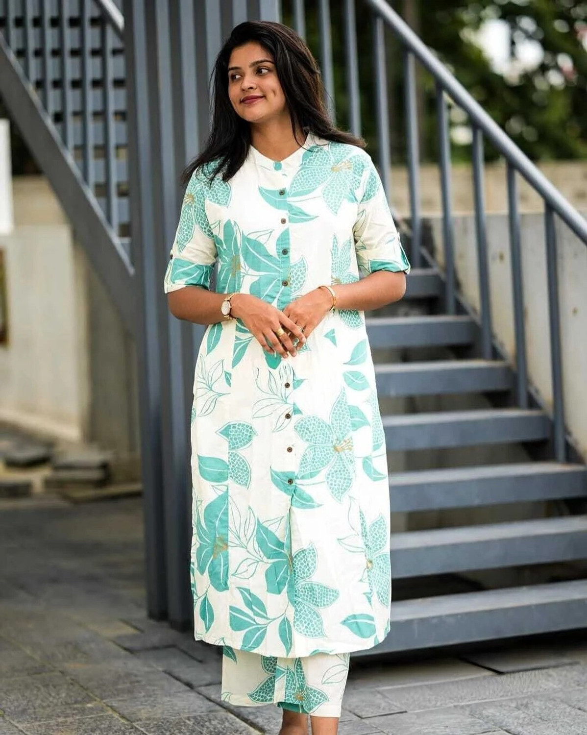 Image of Pasovi Women Two Piece Dress Green, White Knee Length Dress
