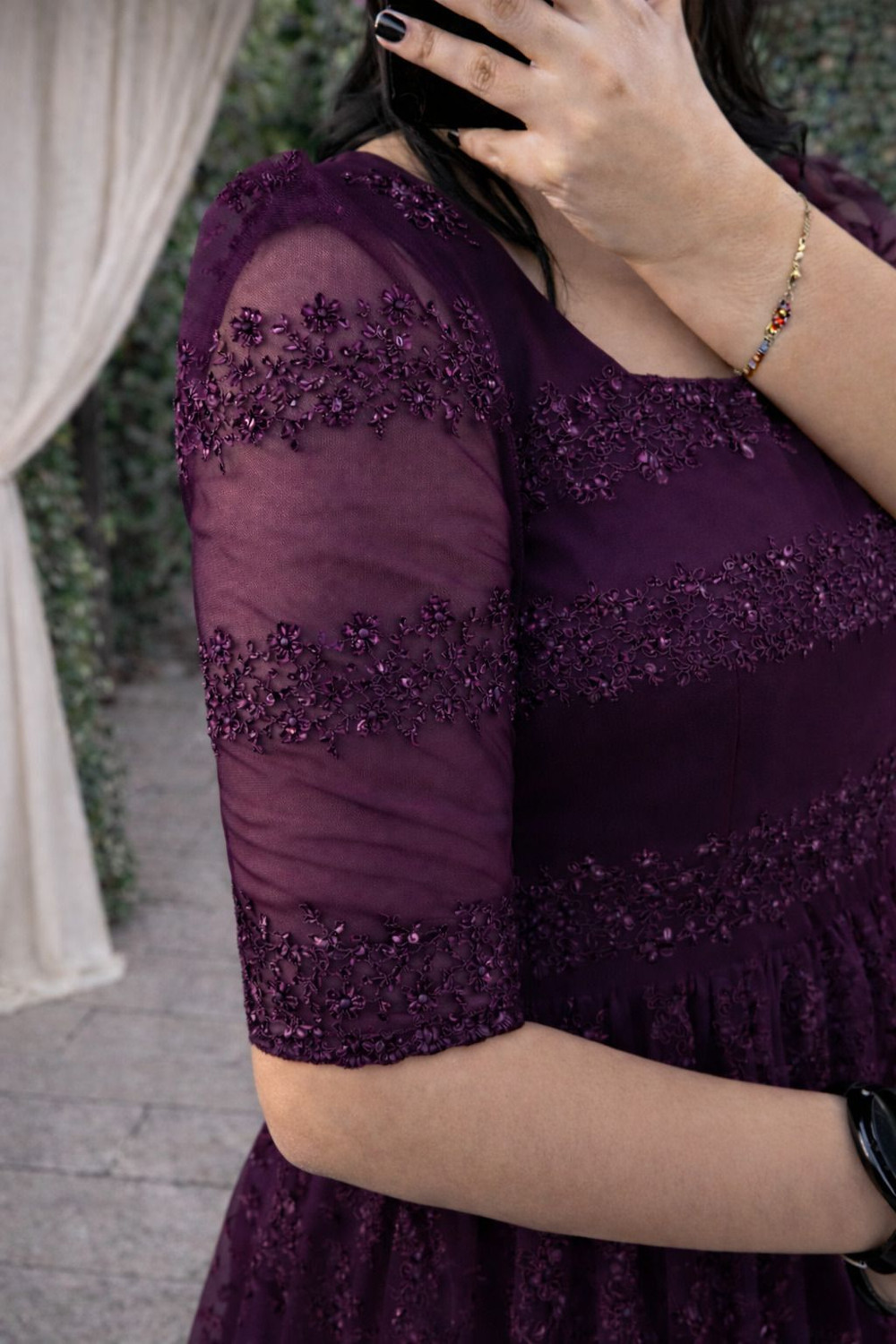 Image of Tantukriti Women Fit and Flare Maroon Midi /Calf Length Dress