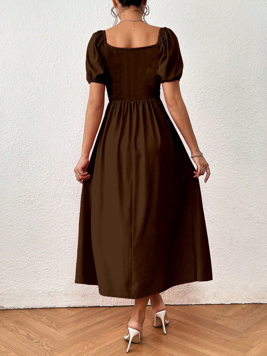 Image of Aahwan Women A-line Brown Midi /Calf Length Dress