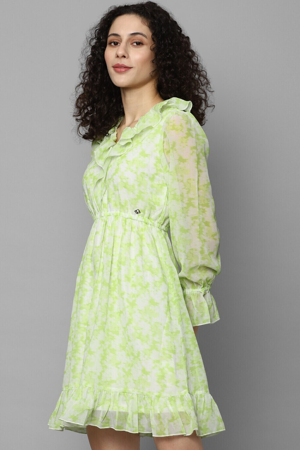 Image of Allen Solly Women A-line Green, White Above Knee /Mid Thigh Length Dress