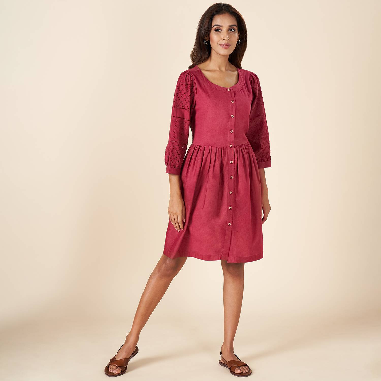 Akkriti by Pantaloons Women A-line Red Knee Length Dress