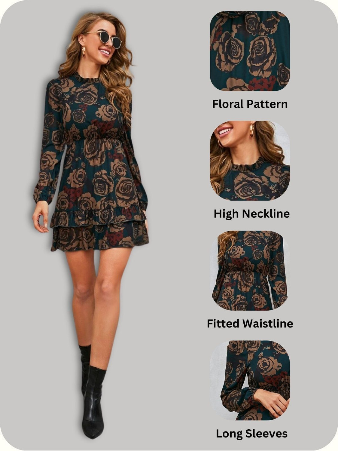 Image of Leriya Fashion Women Skater Dark Green Above Knee /Mid Thigh Length Dress