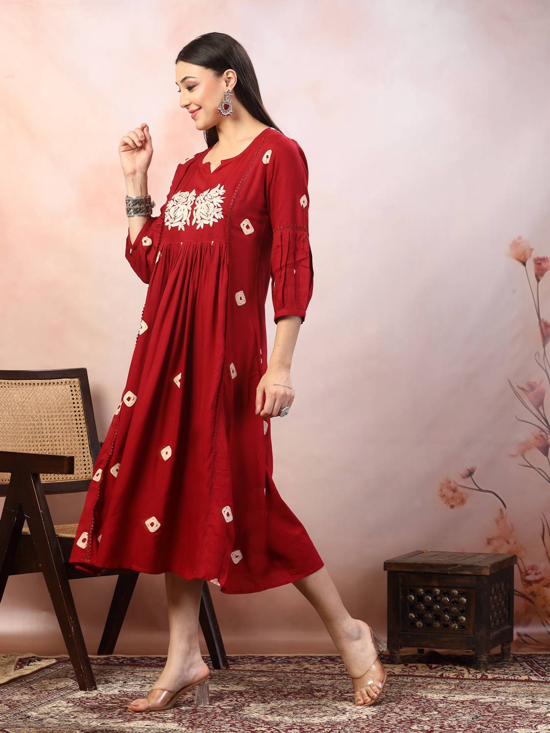 sachin and babi light blue dress Women's Floral Printed Georgette Fit & Flare Midi Dress
