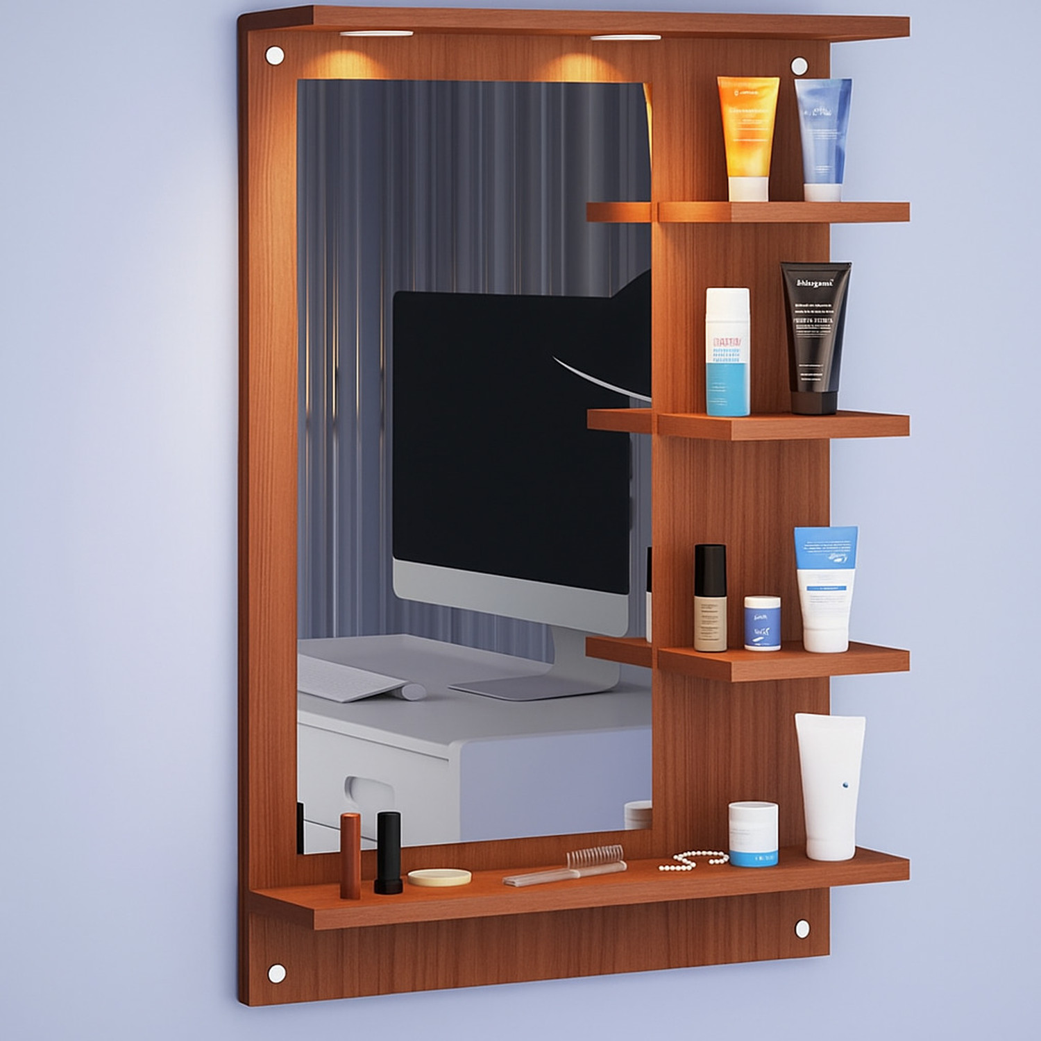 Image of DIY HOME LED Light Wall Dressing Mirror Engineered Wood Dressing Table