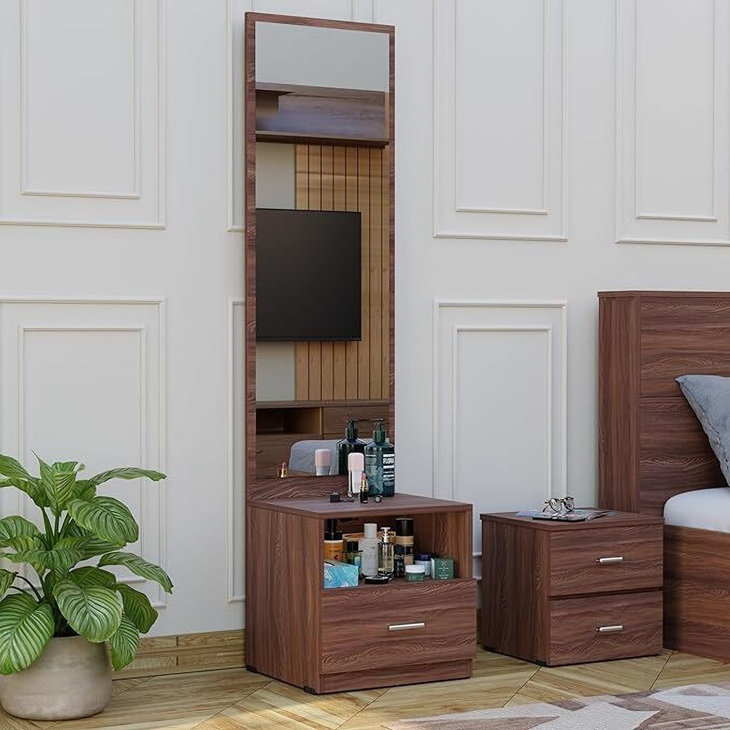 Image of Aspirata Furniture Dressing Table | with Mirror & Storage for Bedroom Engineered Wood Dressing Table
