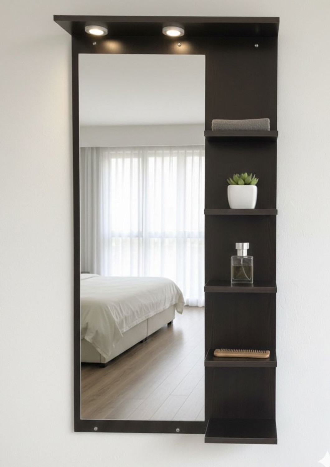 Image of DIY HOME ELORA King Size Mirror with LED light Engineered Wood Dressing Table