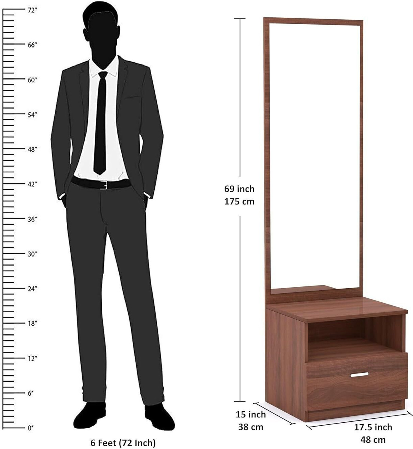 Image of Aspirata Furniture Dressing Table | with Mirror & Storage for Bedroom Engineered Wood Dressing Table