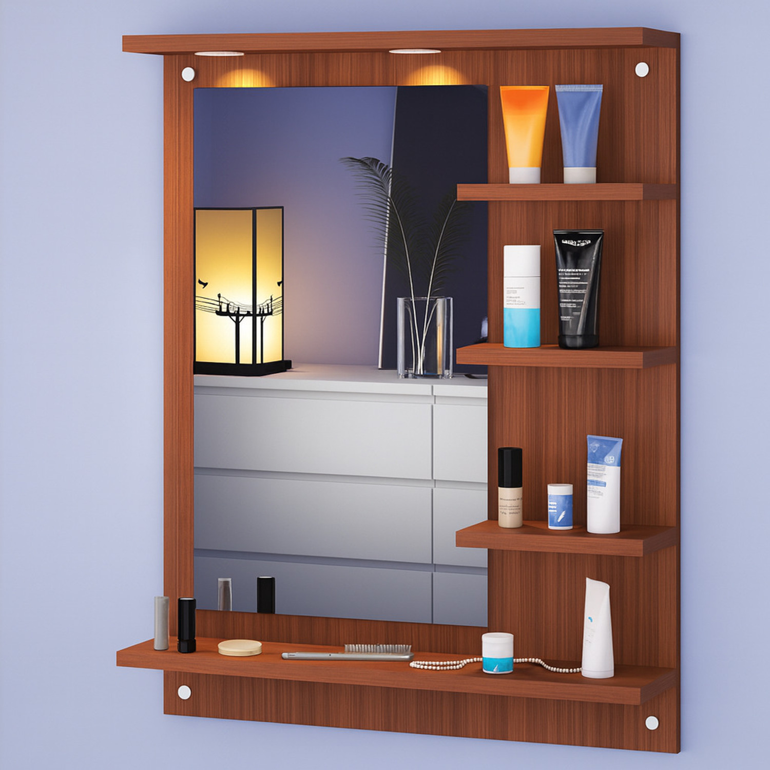 Image of DIY HOME LED Light Wall Dressing Mirror Engineered Wood Dressing Table