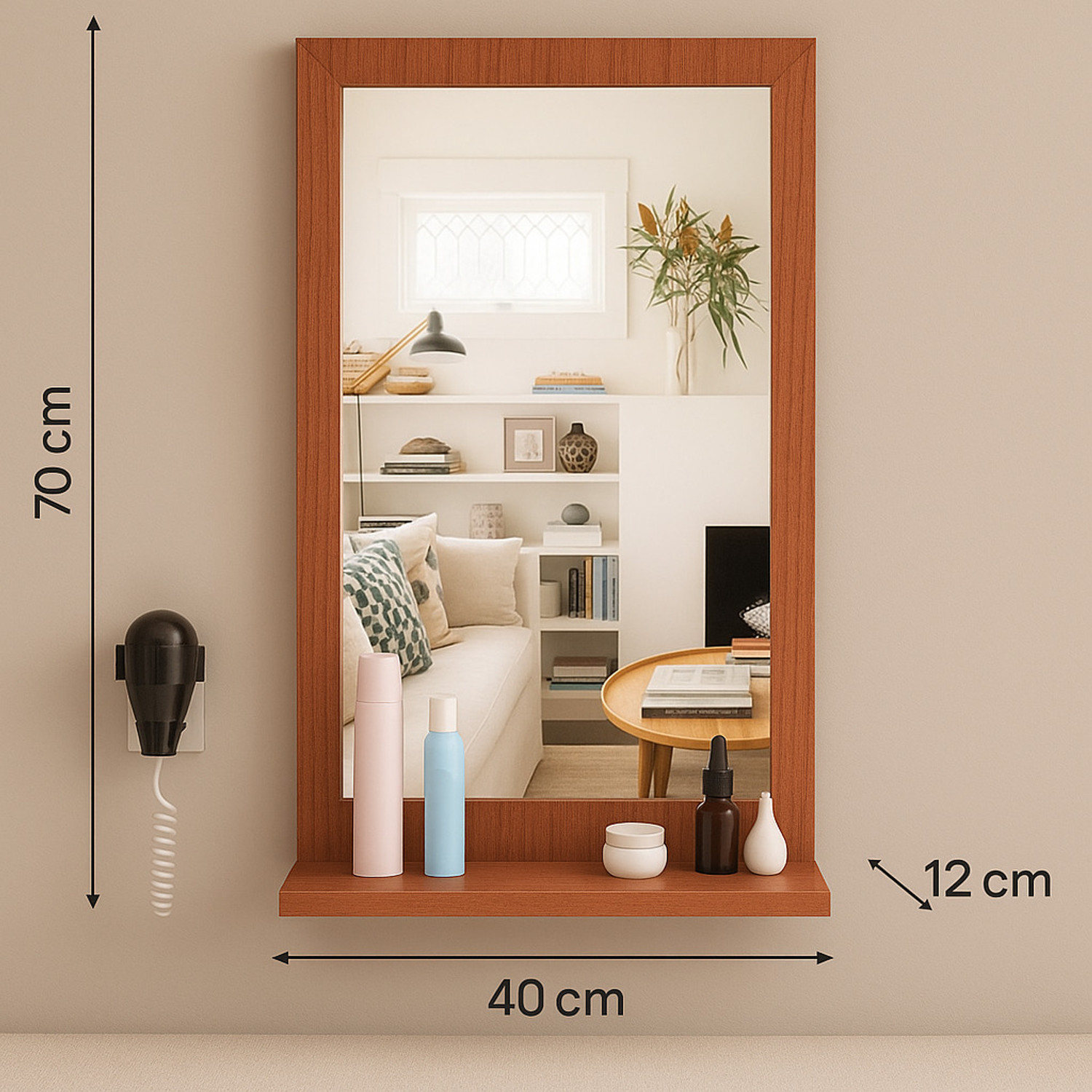 Image of Regal Furniture Table With Mirror And Storage For Living Room Engineered Wood Dressing Table (Finish Color -, walnut ton, DIY(Do-It-Yourself))