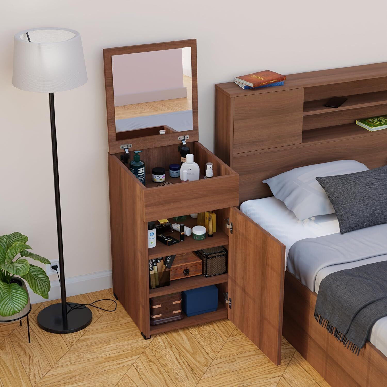 Image of Aspirata Furniture Dressing Table | with Mirror & Storage for Bedroom Engineered Wood Dressing Table