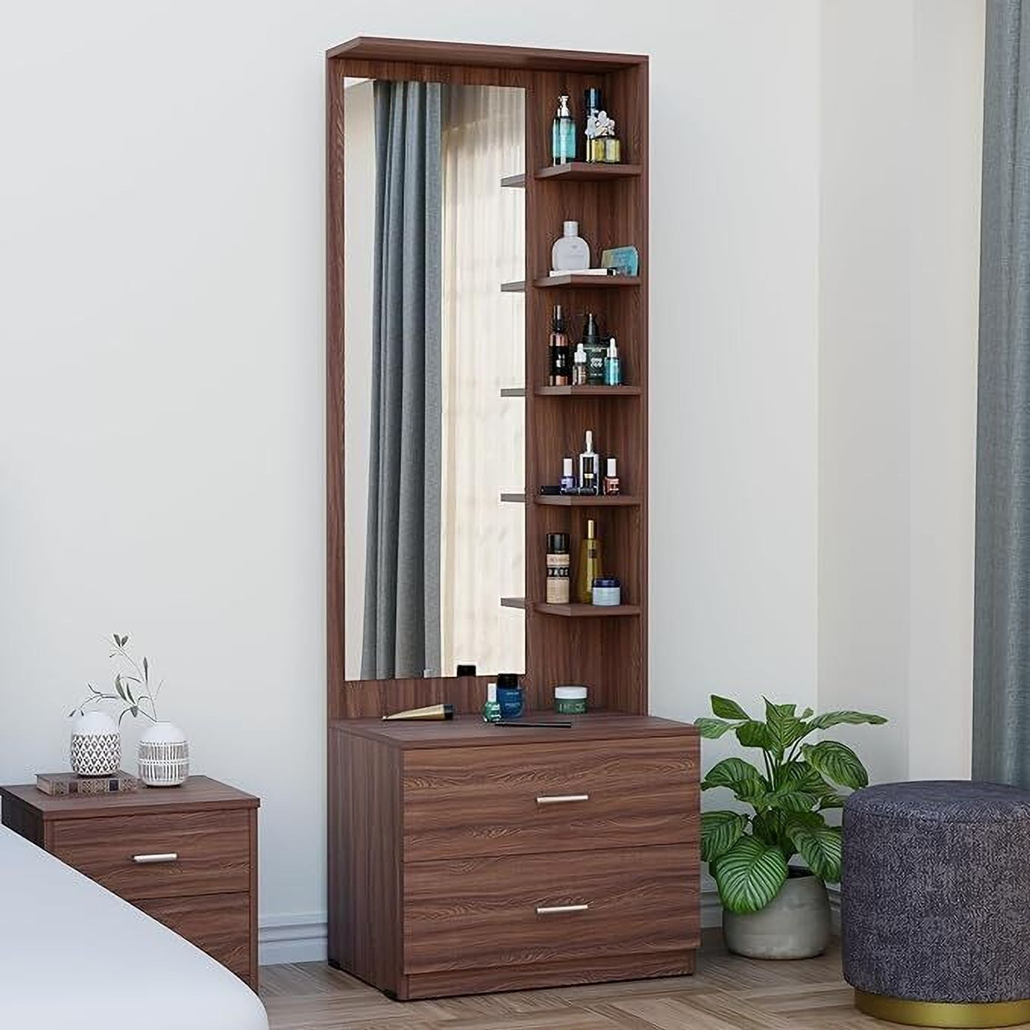 Image of Aspirata Furniture Dressing Table | with Mirror & Storage for Bedroom Engineered Wood Dressing Table