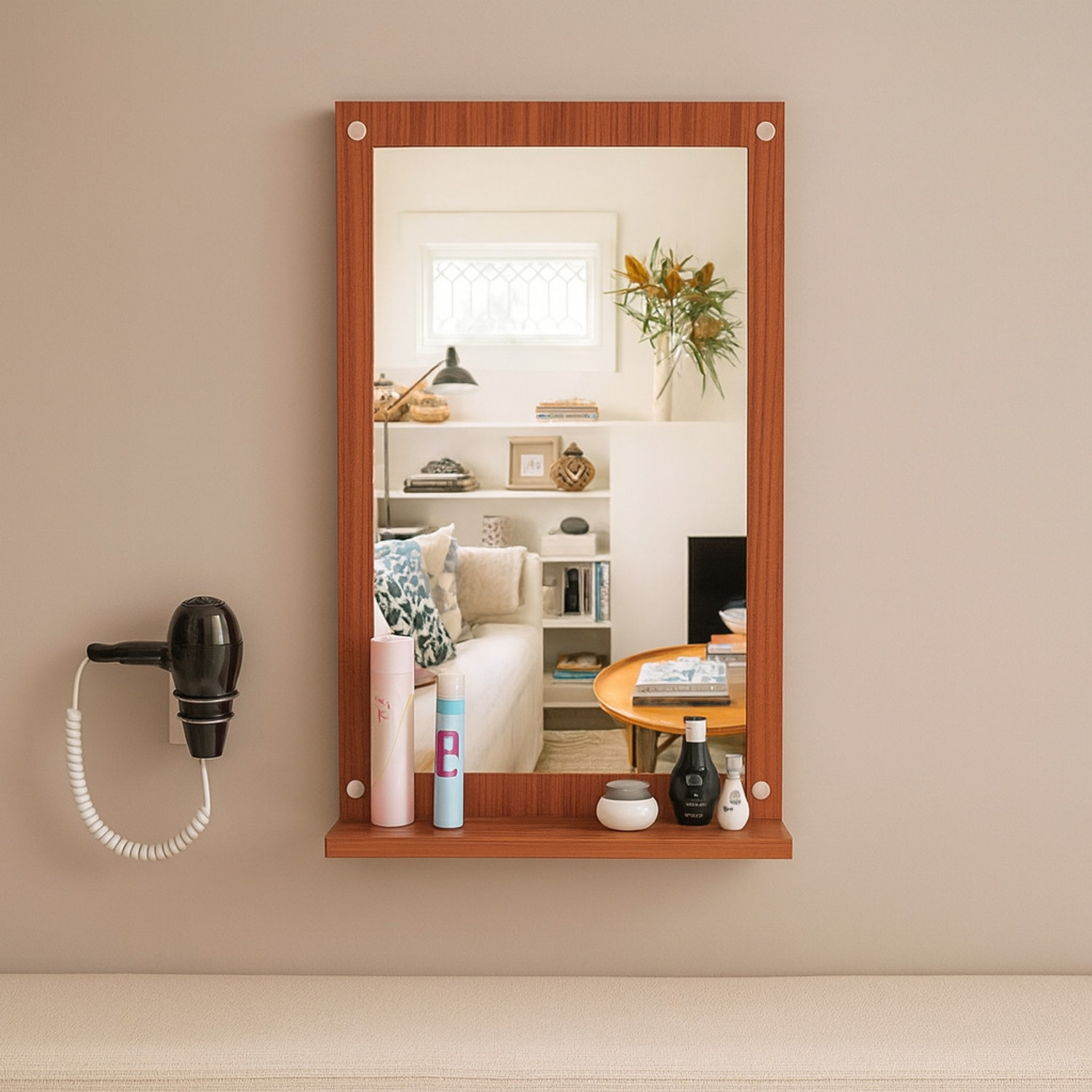 Image of Regal Furniture Table With Mirror And Storage For Living Room Engineered Wood Dressing Table (Finish Color -, walnut ton, DIY(Do-It-Yourself))