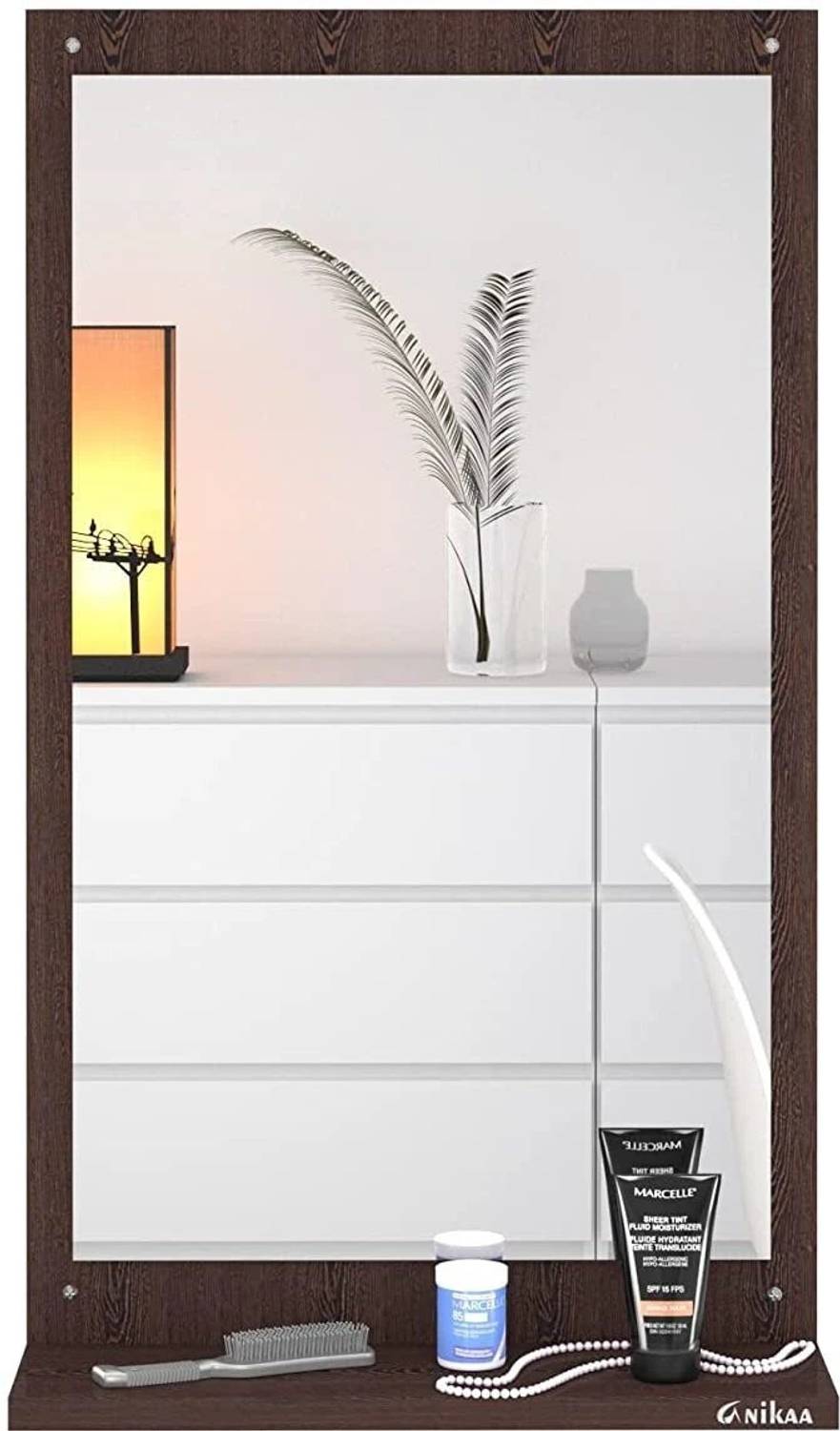 ANIKAA Maria Dressing Wall Mirrors/Wall Hanging Dressing Mirrors with Shelf/Decorative Wall Mirror/Dressing Table for Bedroom Living Room - Matte Finish (Wenge) Engineered Wood Dressing Table