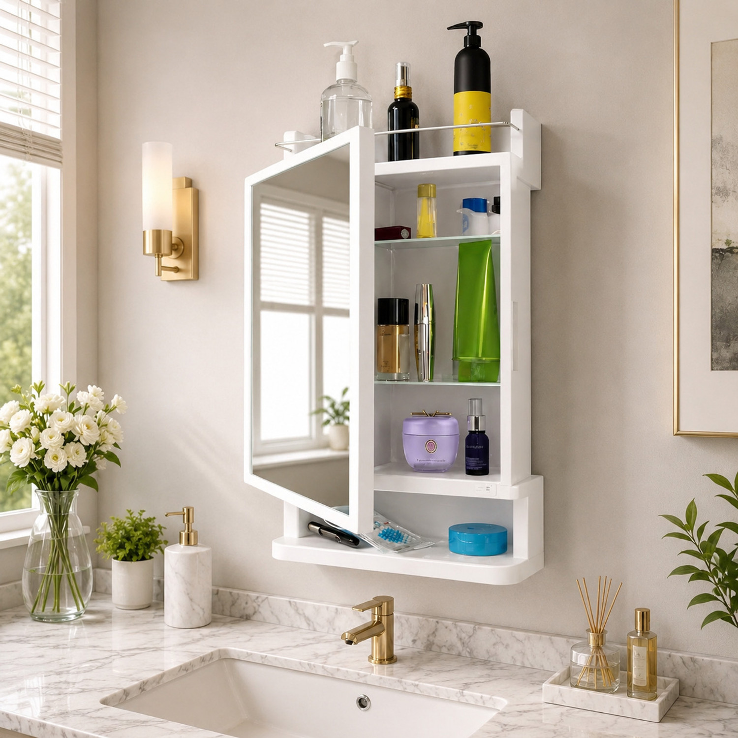 Image of LUPPRA Plastic Premium Multipurpose Wall Mounted Storage Cabinet with Mirror Plastic Dressing Table