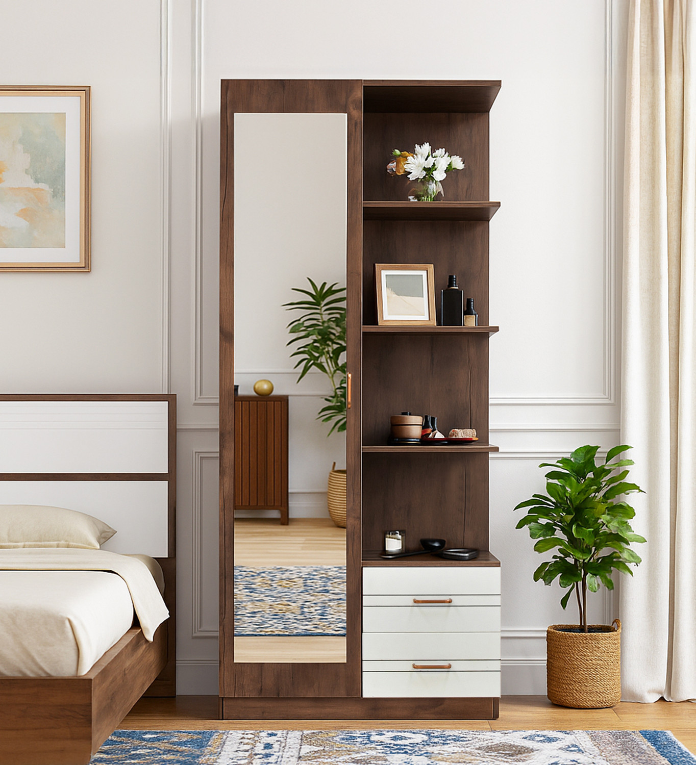 Image of Outkraft PORTLAND DRESSING UNIT L IN DUSKY BASALT WITH CERAMIC WHITE FINISH Engineered Wood Dressing Table