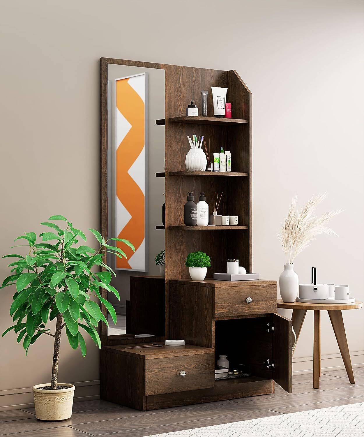 Hexa Red Dressing Table with Mirror and 2 Drawer With 1 Door