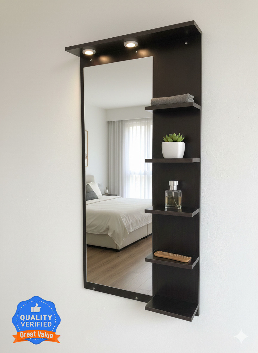 Image of DIY HOME ELORA King Size Mirror with LED light Engineered Wood Dressing Table