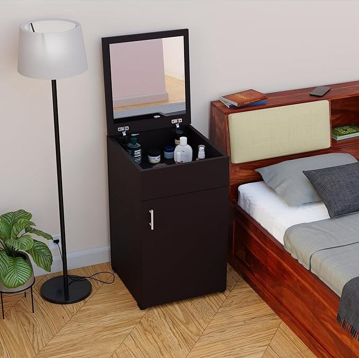 Image of Aspirata Furniture Dressing Table | with Mirror & Storage for Bedroom Engineered Wood Dressing Table