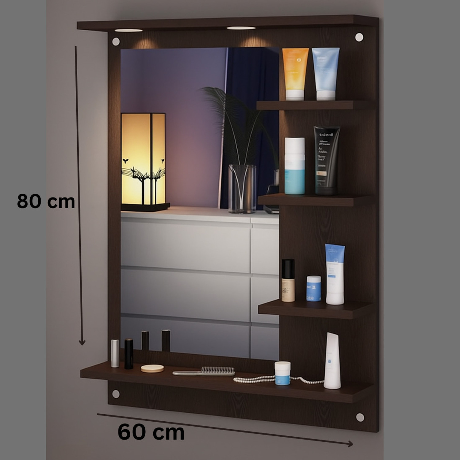 Image of DIY HOME LED Light Wall Dressing Mirror Engineered Wood Dressing Table