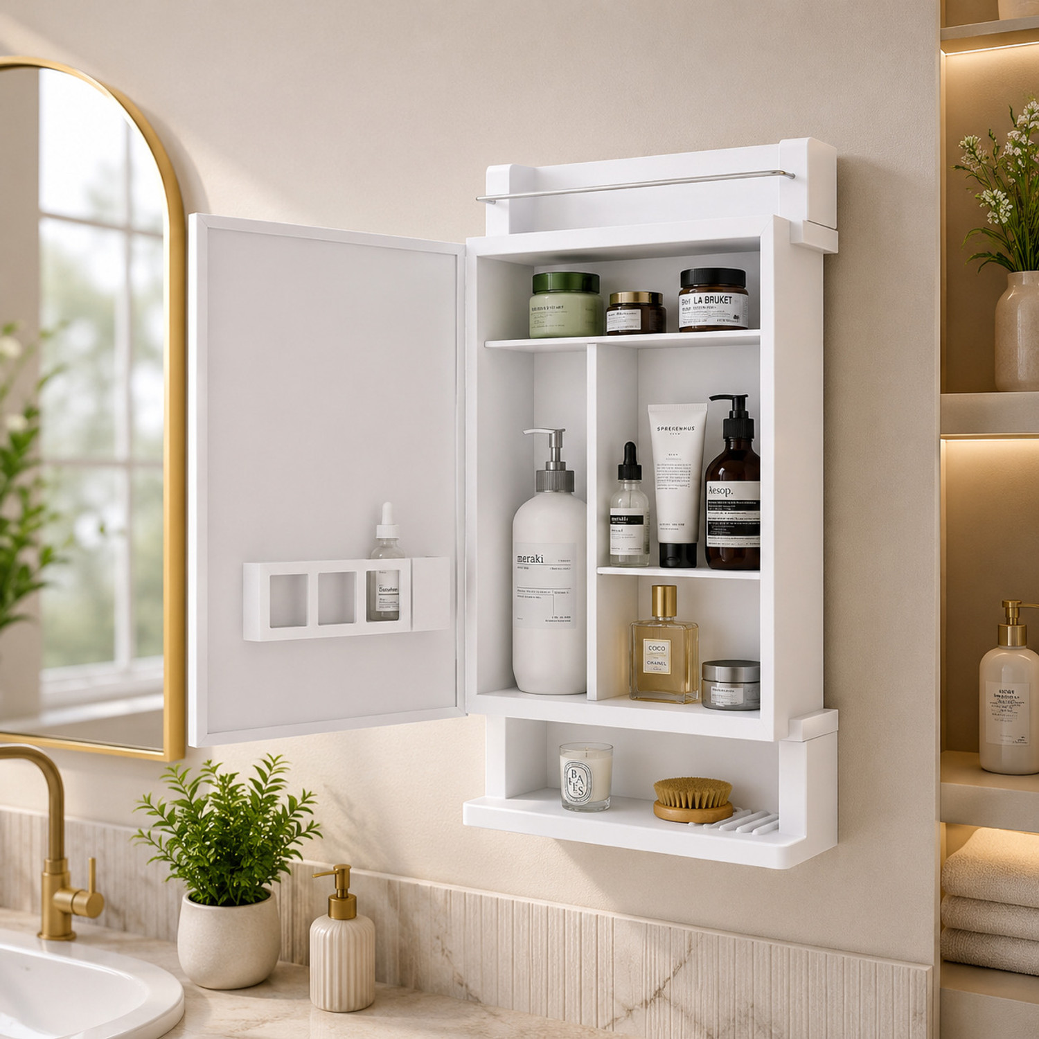 Image of LUPPRA Plastic Premium Multipurpose Wall Mounted Storage Cabinet with Mirror Plastic Dressing Table