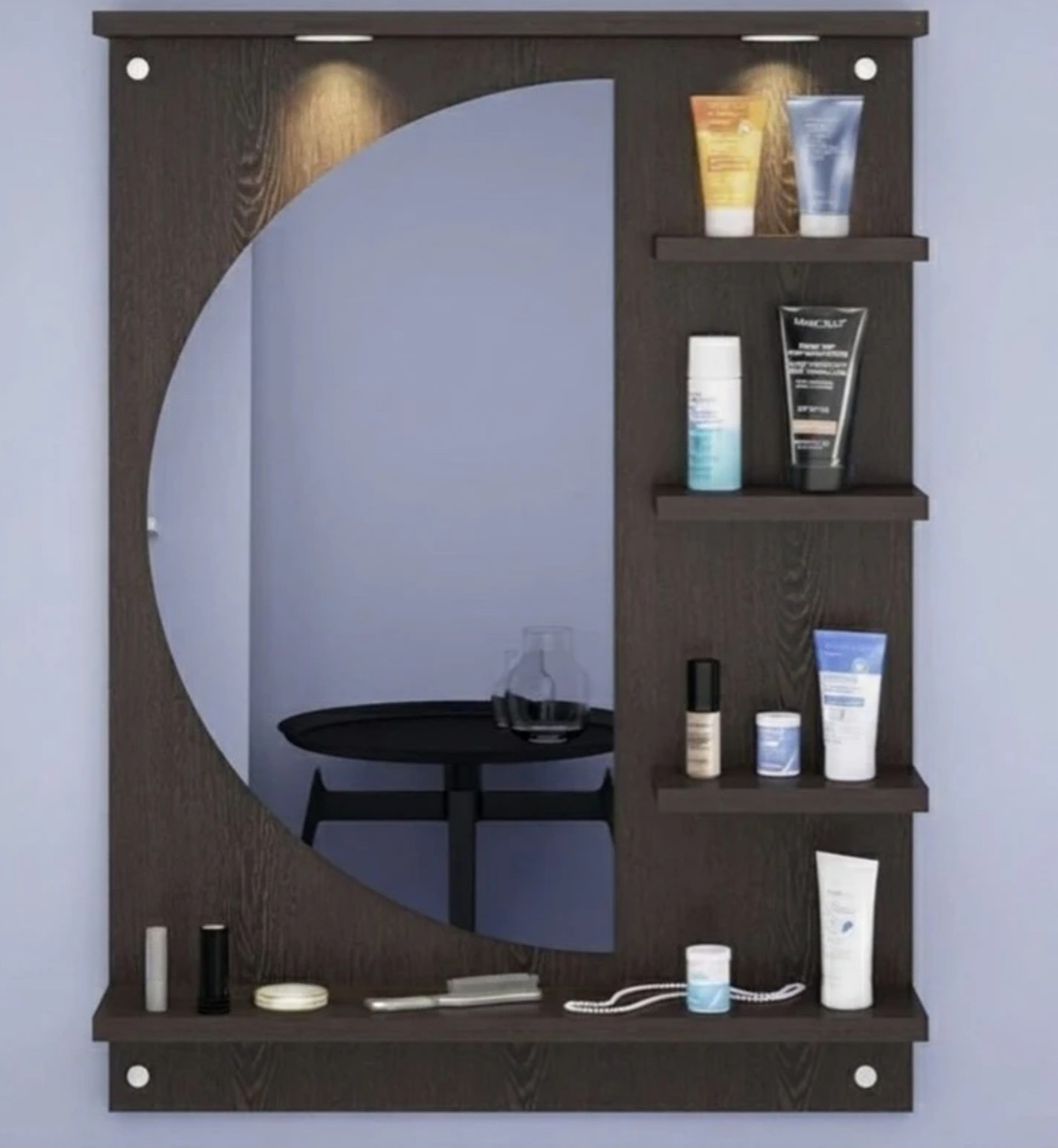 Image of RADHACRAFT Radhacraft D Shape Mirror With Led Lights Engineered Wood Dressing Table