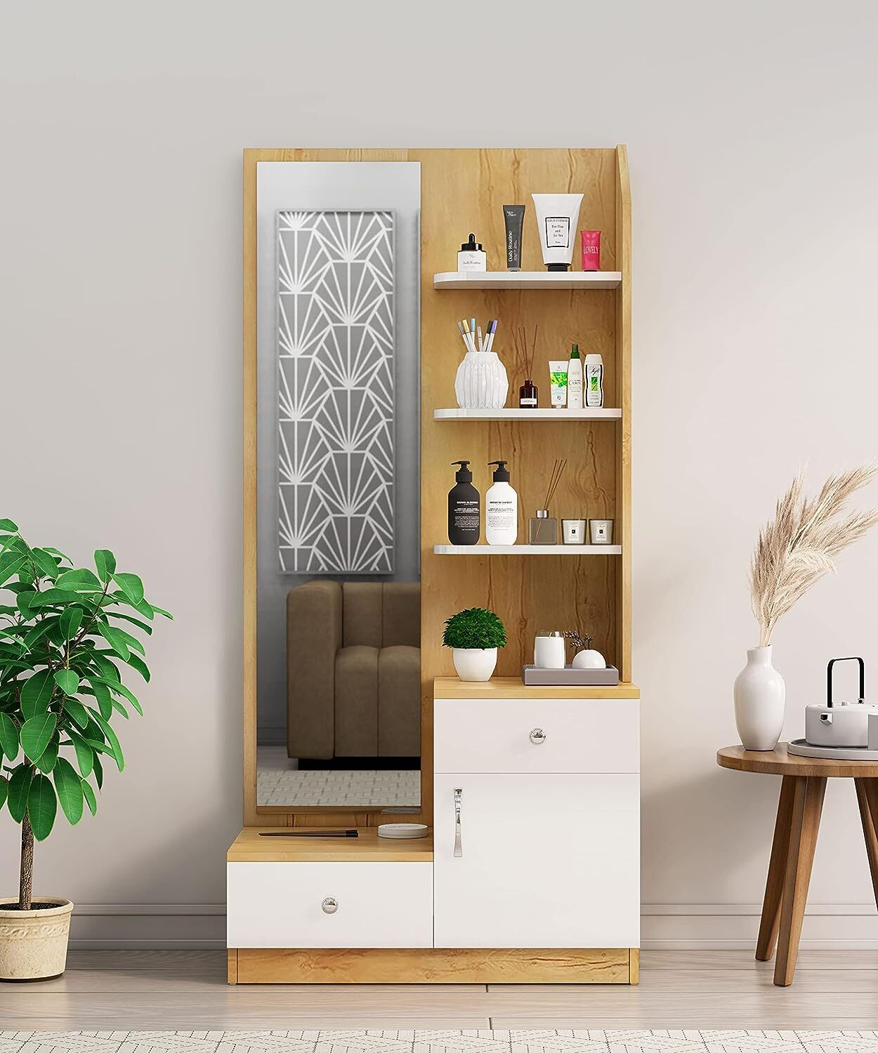 Image of Hexa Red Dressing Table with Mirror and 2 Drawer With 1 Door Storage Shelf for Bedroom Engineered Wood Dressing Table