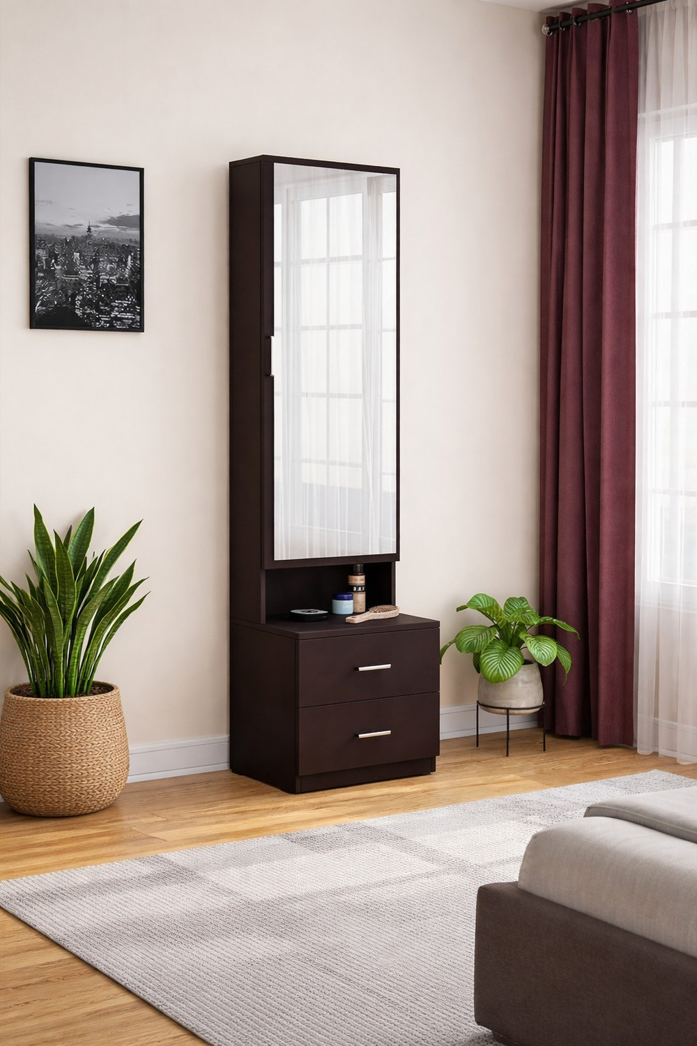 Image of Aspirata Furniture Engineered Wood Dressing Table with Mirror & Storage for Bedroom Engineered Wood Dressing Table