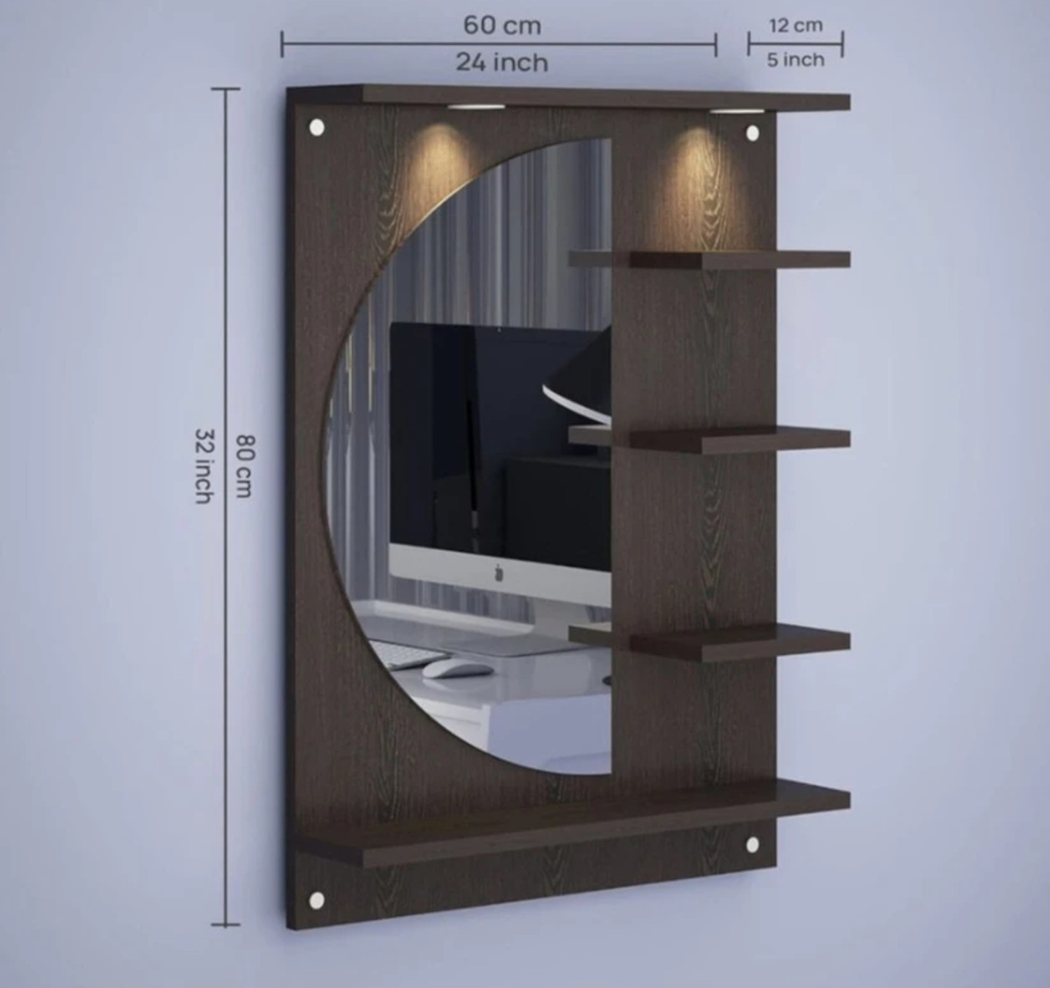 Image of RADHACRAFT Radhacraft D Shape Mirror With Led Lights Engineered Wood Dressing Table