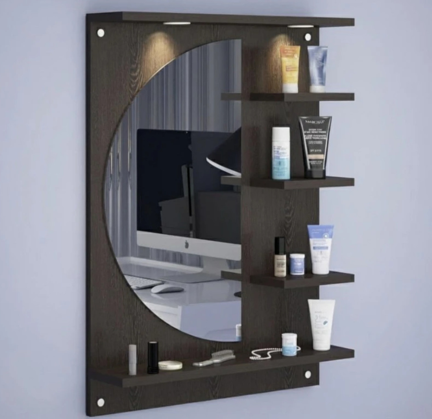 Image of RADHACRAFT Radhacraft D Shape Mirror With Led Lights Engineered Wood Dressing Table