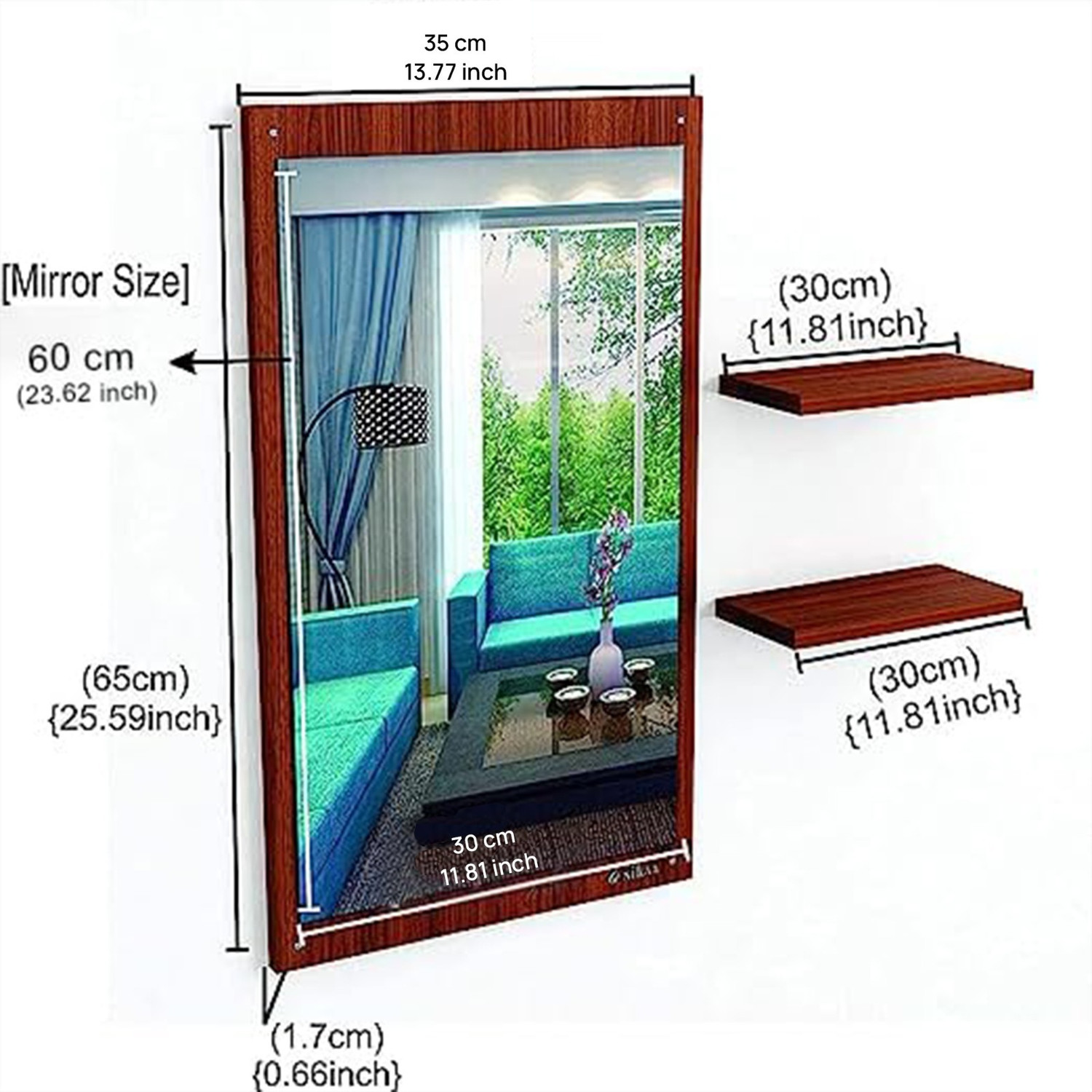 Image of ANIKAA Mason Wall Mirror with 2 Shelves Engineered Wood Dressing Table