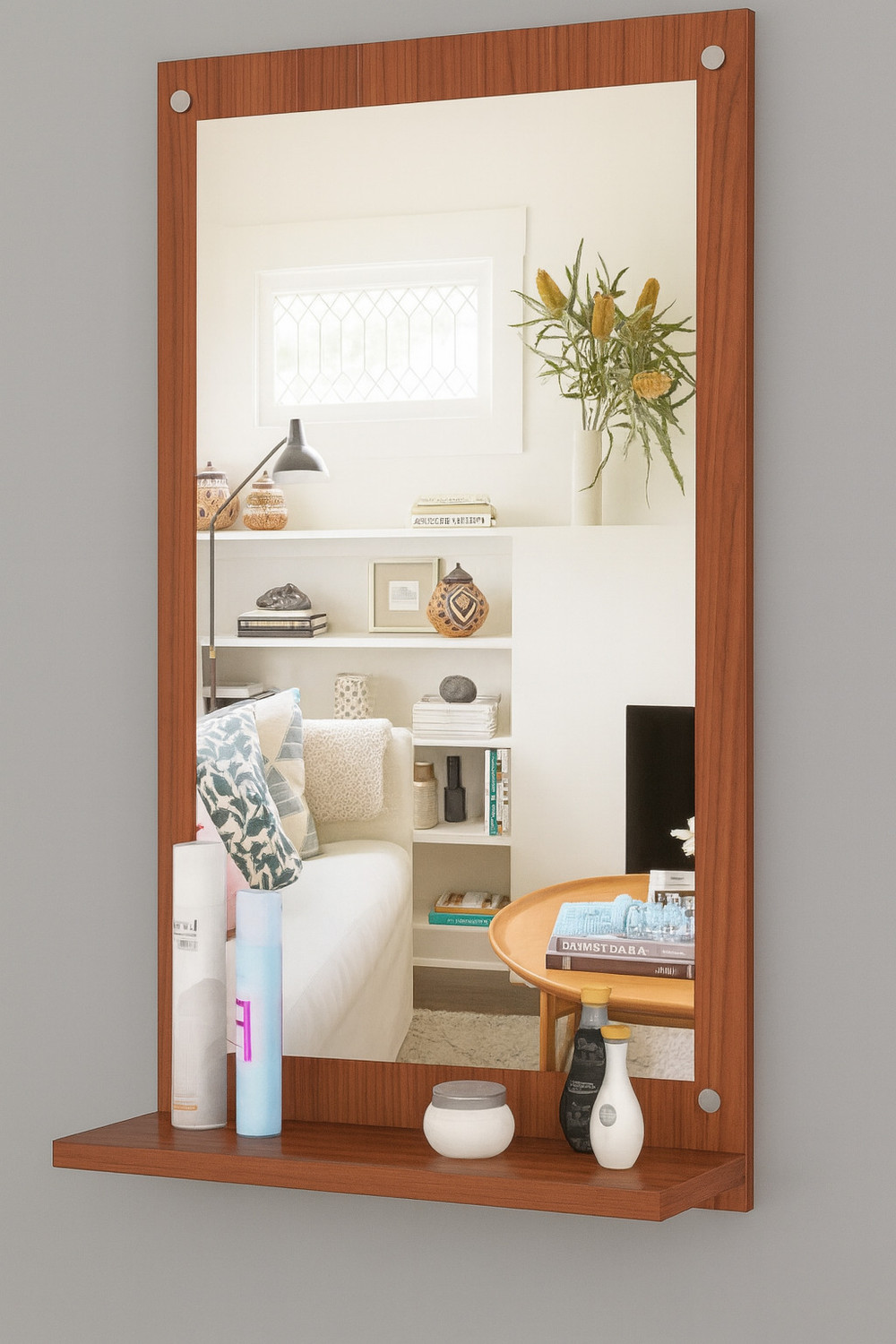 Image of Regal Furniture Table With Mirror And Storage For Living Room Engineered Wood Dressing Table (Finish Color -, walnut ton, DIY(Do-It-Yourself))
