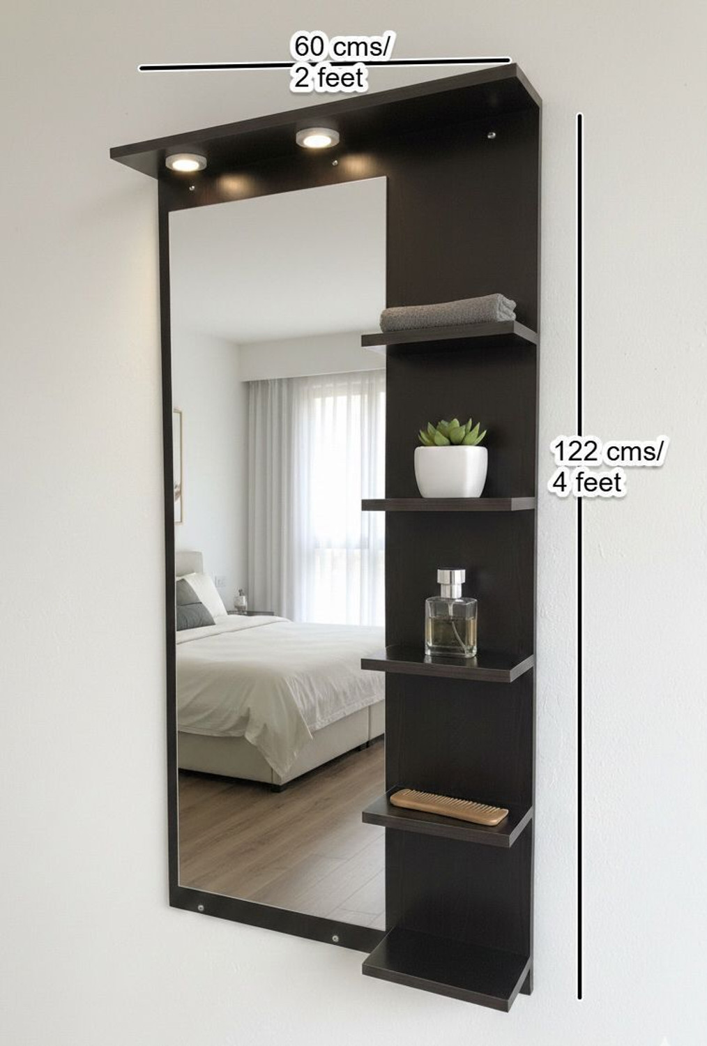 Image of DIY HOME ELORA King Size Mirror with LED light Engineered Wood Dressing Table