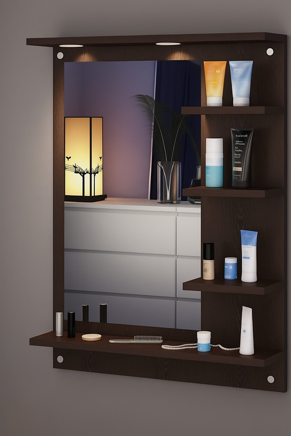Image of DIY HOME LED Light Wall Dressing Mirror Engineered Wood Dressing Table