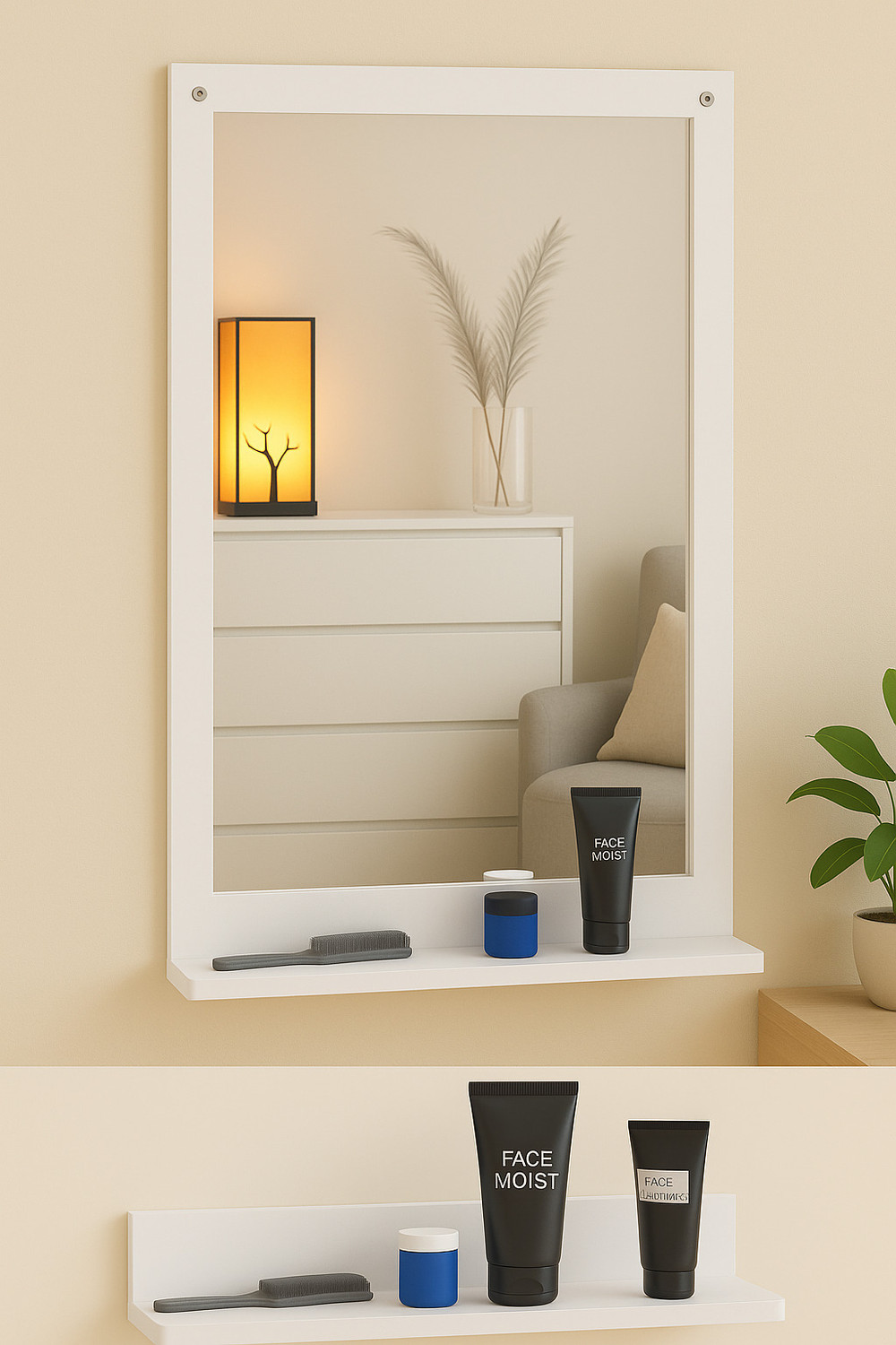 Image of PEDPIX Wall Mount Mirror Series White Engineered Wood Dressing Table