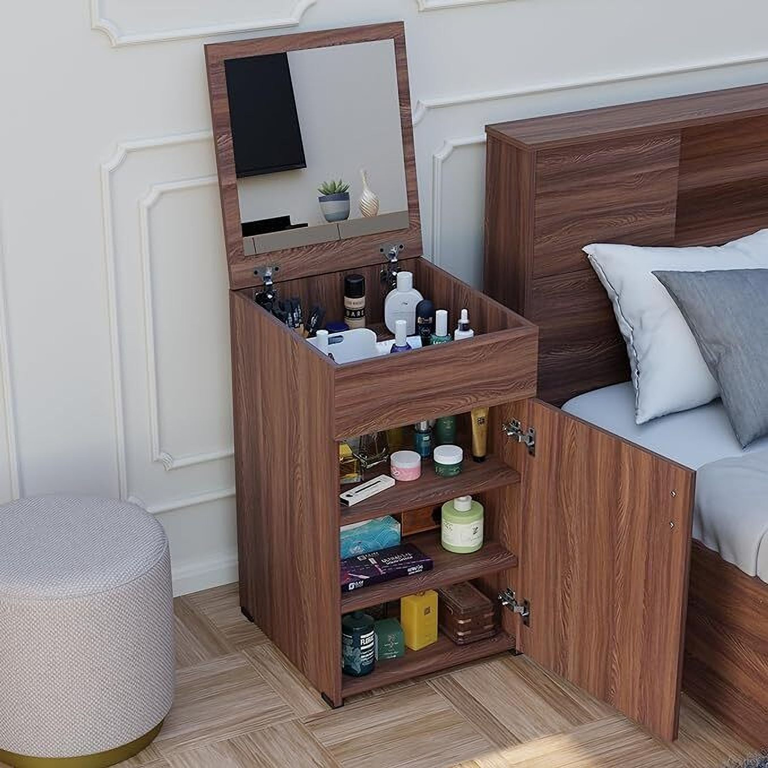 Image of Aspirata Furniture Dressing Table | with Mirror & Storage for Bedroom Engineered Wood Dressing Table