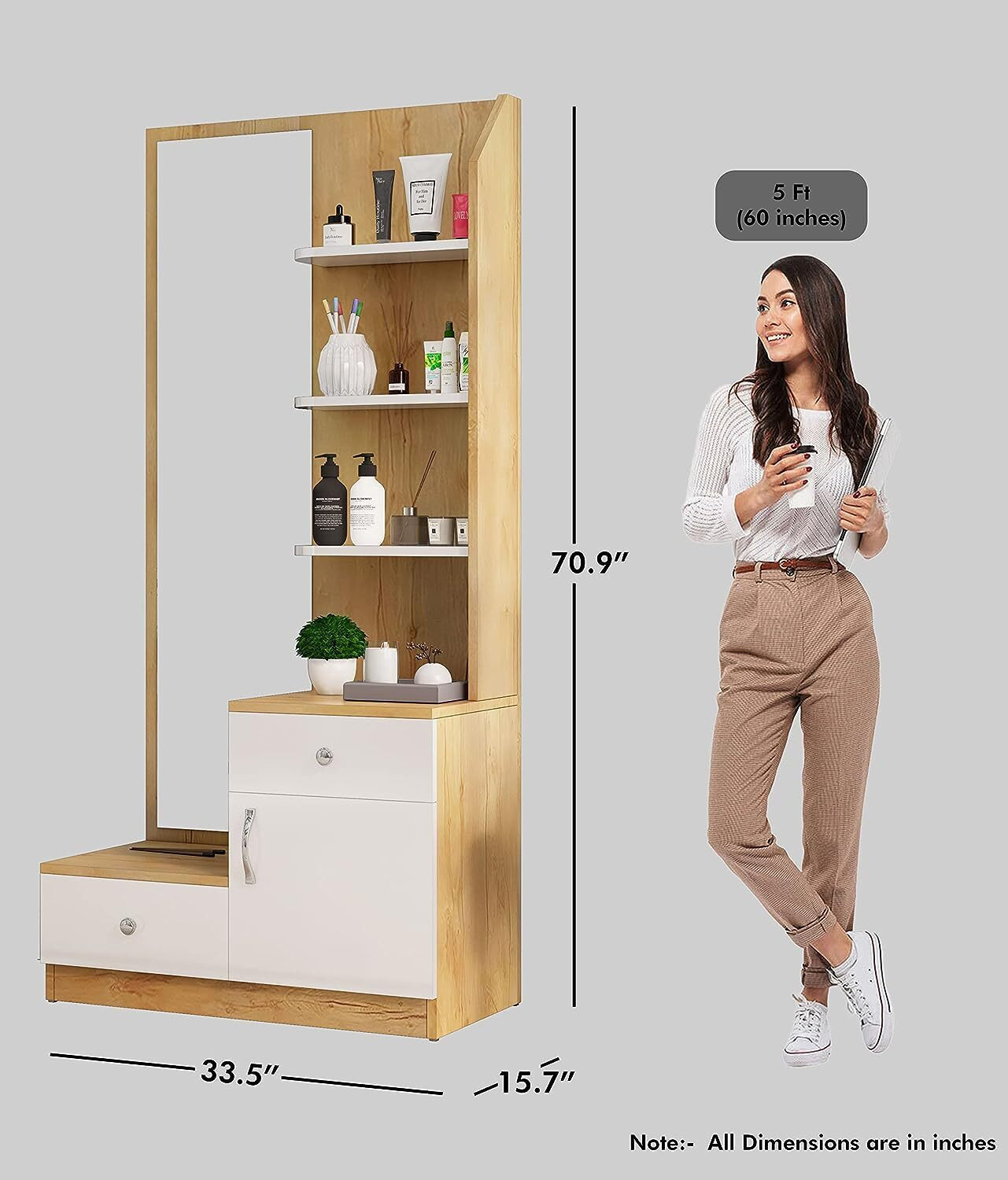 Image of Hexa Red Dressing Table with Mirror and 2 Drawer With 1 Door Storage Shelf for Bedroom Engineered Wood Dressing Table